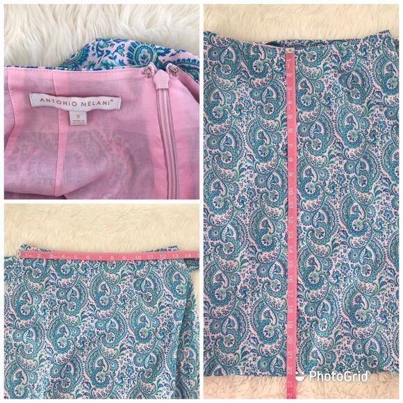 ANTONIO MELANI Blue Paisley Pencil Skirt Belted Tie‎ Waist Liberty London Size 2 - Picture 7 of 10